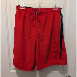 Mens Nike Swim Trunks Red Black Mesh Lined Board Shorts Size L